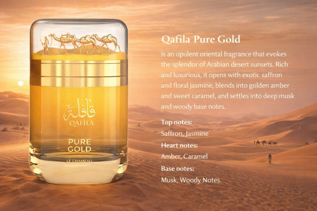 Qafila Pure Gold Le Chameau | Premium Oud, Amber & Musk | Strong Long‑Lasting Arabic Perfume 100ml